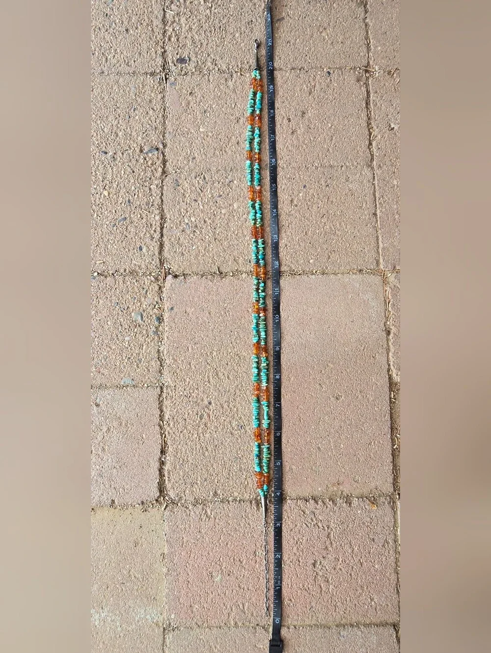 Southwestern double strand turquoise and amber 925 sterling silver necklace